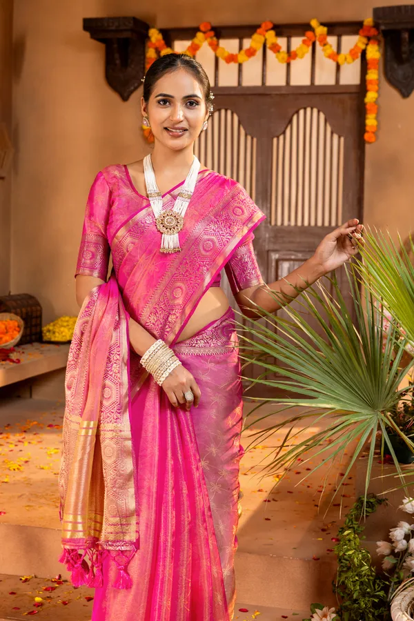 Premium_Soft_Fandy_Satin_sarees_with_Beautiful_Self_Design_Weaving__Pallu_With_Attractive_Traditional_Zari_Weaving__Border_With_All_Over_Self_Weaving__Design_And_Self_Design_Weaving__Blouse_With_Fancy_Tassels