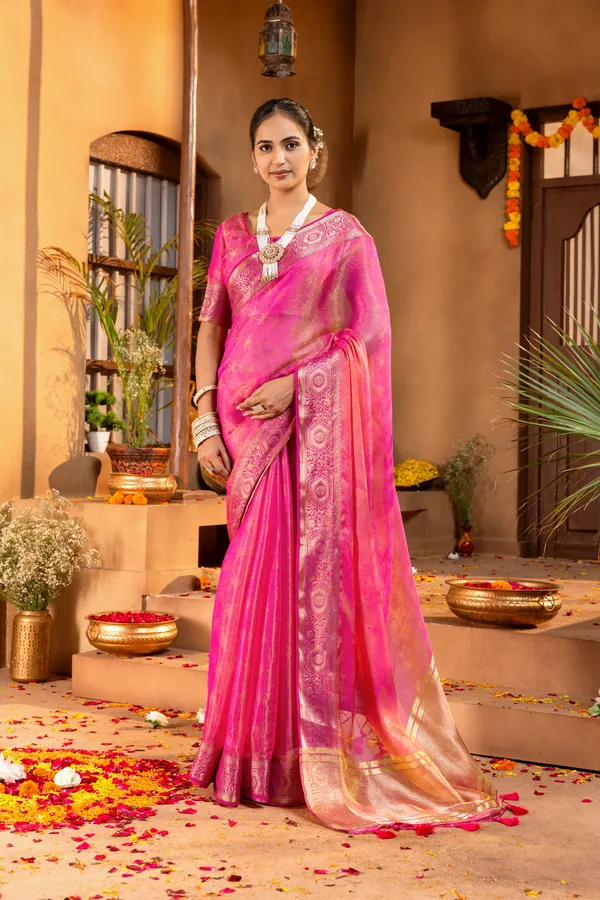 Premium_Soft_Fandy_Satin_sarees_with_Beautiful_Self_Design_Weaving__Pallu_With_Attractive_Traditional_Zari_Weaving__Border_With_All_Over_Self_Weaving__Design_And_Self_Design_Weaving__Blouse_With_Fancy_Tassels