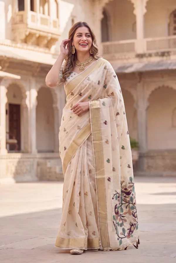 Premium_Soft_Muga_Cotton_sarees_with_Beautiful_?Colourfull_Resham_Weaving_Pallu_With_Attractive_Traditional_Zari_Weaving_Border_With_All_Over_Resham_Weaving_Birds_Design_And_Resham_Weaving_Butti_Blouse_With_Fancy_Tassels