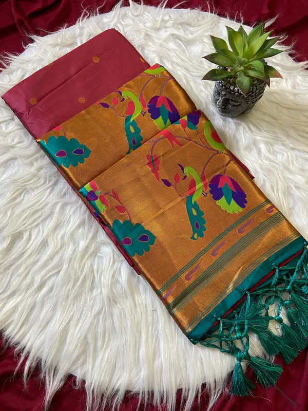 Premium_Soft_Paithani_Silk_sarees_With_Beautiful_Weaving_Pattern_With_Attractive_Rich_Pallu_And_Border_And_Weaving_Blouse_With_Tassels