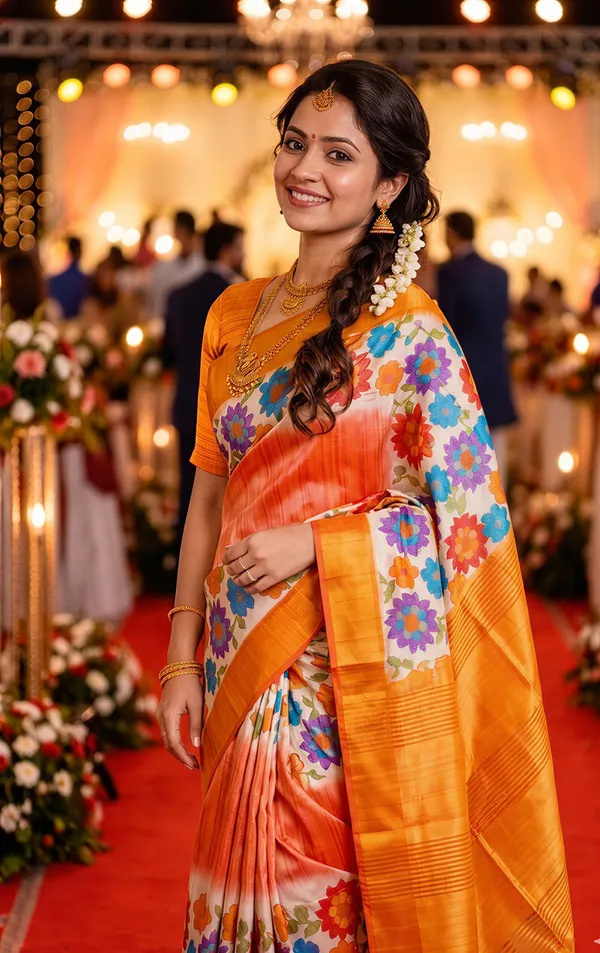 Soft_Tussar_Silk_sarees_with_Beautiful_Digital_Print_With_Attractive_Border_And_Contrast_Print_Blouse_With_Tassels