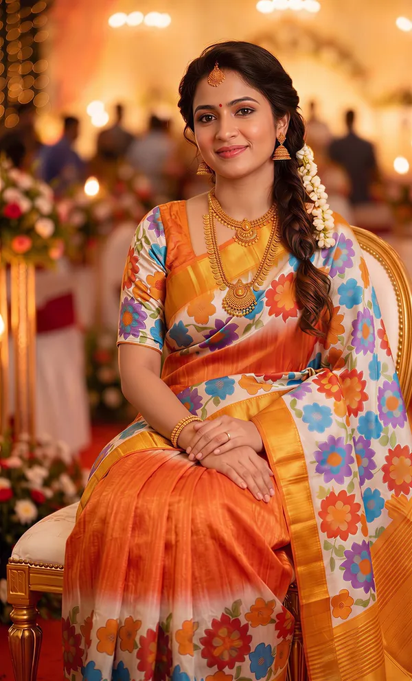 Soft_Tussar_Silk_sarees_with_Beautiful_Digital_Print_With_Attractive_Border_And_Contrast_Print_Blouse_With_Tassels