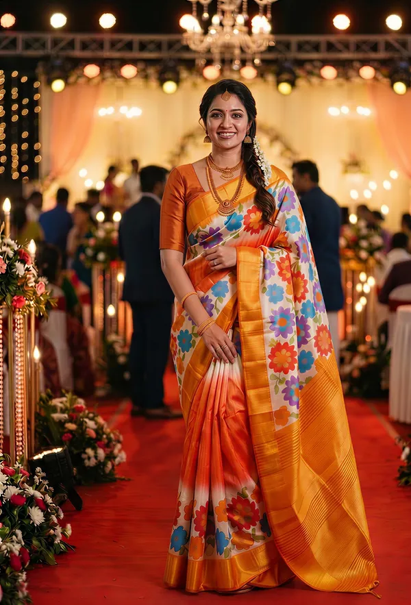 Soft_Tussar_Silk_sarees_with_Beautiful_Digital_Print_With_Attractive_Border_And_Contrast_Print_Blouse_With_Tassels