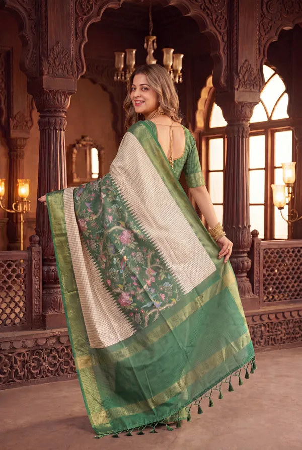 Soft_Tussar_Silk_sarees_with_Beautiful_Digital_Print_With_Attractive_Checks_Design_Saree_And_Digital_Print_Blouse_With_Tassels