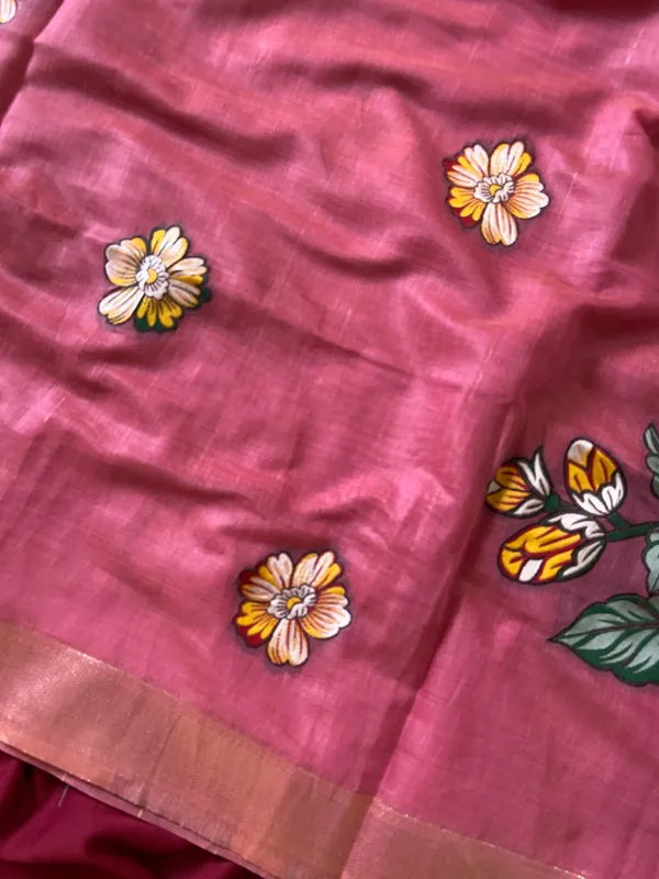 Premium_Soft_Muga_Cotton_sarees_with_Beautiful_Colourfull_Resham_Weaving_Flower_Design_Pallu_With_Attractive_All_Over_Resham_Weaving__Flower_Design_With_Zari_Weaving_Border_And_Contrast_Blouse_With_Fancy_Tassels