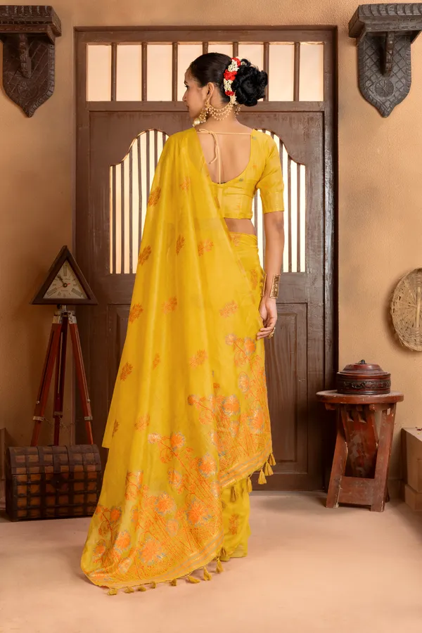 Premium_Soft_Muga_Cotton_sarees_with_Beautiful_?Colourfull_Resham_Weaving__Flower_Design_Pallu_With_Attractive_Traditional_Zari_Weaving__With_All_Over__Resham_Weaving__And_Resham_Weaving_Butti_Blouse_With_Fancy_Tassels