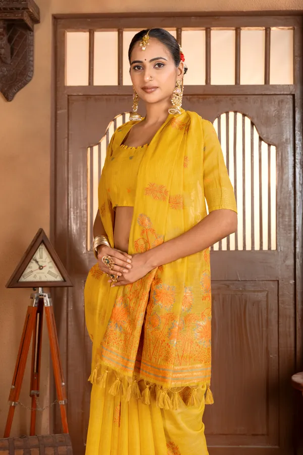 Premium_Soft_Muga_Cotton_sarees_with_Beautiful_?Colourfull_Resham_Weaving__Flower_Design_Pallu_With_Attractive_Traditional_Zari_Weaving__With_All_Over__Resham_Weaving__And_Resham_Weaving_Butti_Blouse_With_Fancy_Tassels
