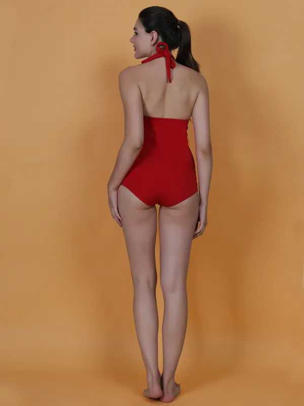 Red_Halter_Neck_Tummy_Control_One_Piece_Vintage_Retro_Romper_Tankini_Swimsuit_For_Women_&_Girls