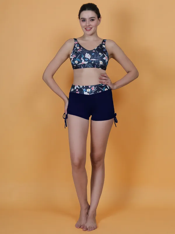 Navy_2_Piece_Swimsuits_With_Tank_Bikini_Top_&_High_Waist_Boyshort_For_Women_&_Girls