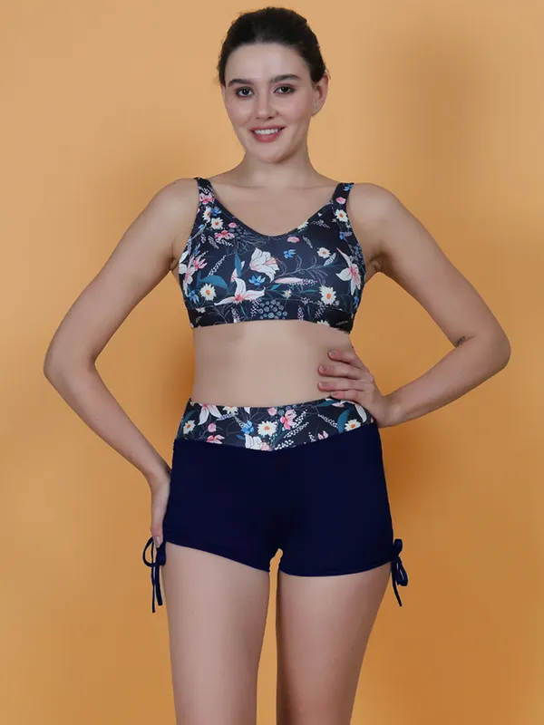 Navy_2_Piece_Swimsuits_With_Tank_Bikini_Top_&_High_Waist_Boyshort_For_Women_&_Girls
