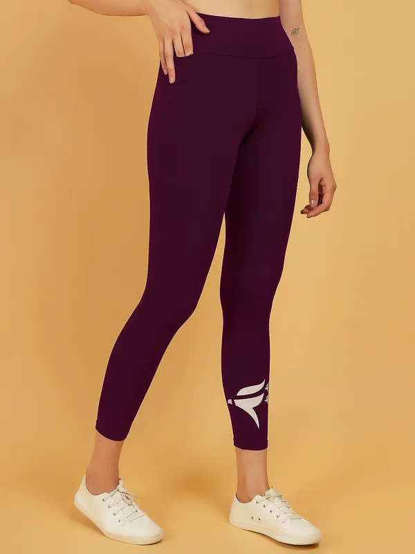 Wine_Dry_Fit_Solid_Athletics_Workout_Sports_Leggings_Tights_For_Women_&_Girls