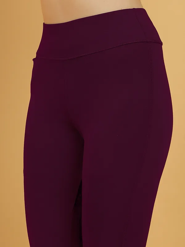 Wine_Dry_Fit_Solid_Athletics_Workout_Sports_Leggings_Tights_For_Women_&_Girls