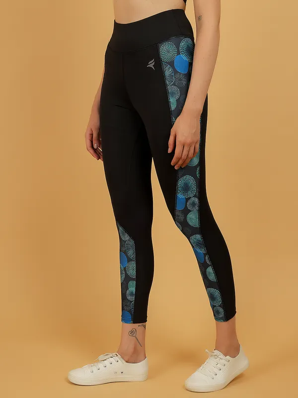 Black_&_Green_Dry_Fit_Side_Patch_Print_Athletics_Workout_Sports_Leggings_Tights_For_Women_&_Girls