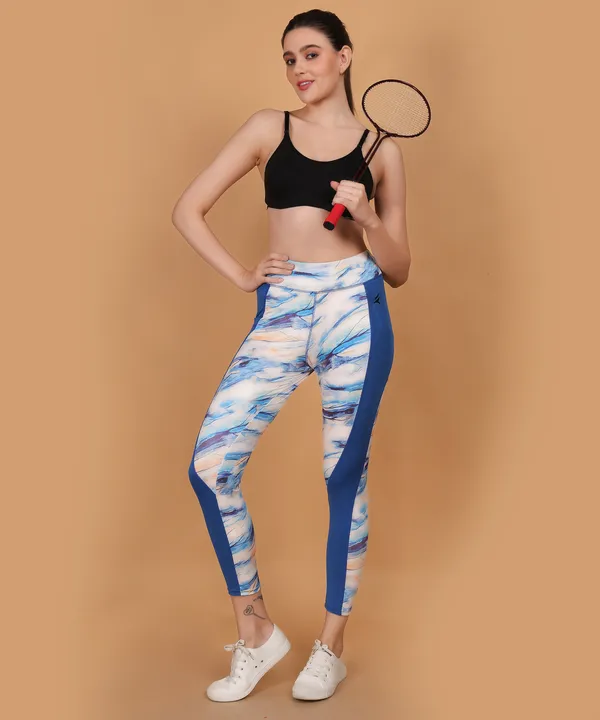 Royal_Blue_Dry_Fit_Side_Patch_Print_Athletics_Workout_Sports_Leggings_Tights_For_Women_&_Girls