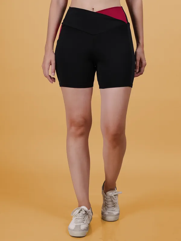 Black_&_Pink_Dry_Fit_High_Waist_Fitness_Athletic_Workout_Running_Yoga_Shorts_With_Deep_Pocket_For_Women_&_Girls