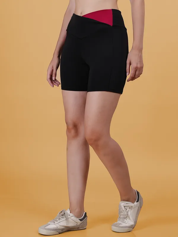 Black_&_Pink_Dry_Fit_High_Waist_Fitness_Athletic_Workout_Running_Yoga_Shorts_With_Deep_Pocket_For_Women_&_Girls