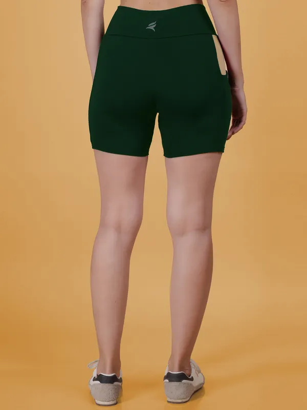 Bottle_Green_&_Beige_Dry_Fit_High_Waist_Fitness_Athletic_Workout_Running_Yoga_Shorts_With_Deep_Pocket_For_Women_&_Girls