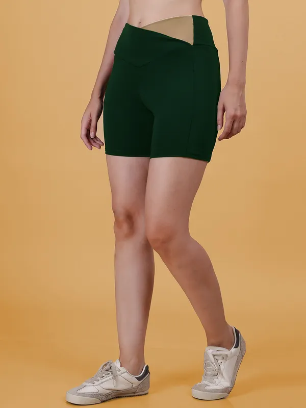 Bottle_Green_&_Beige_Dry_Fit_High_Waist_Fitness_Athletic_Workout_Running_Yoga_Shorts_With_Deep_Pocket_For_Women_&_Girls