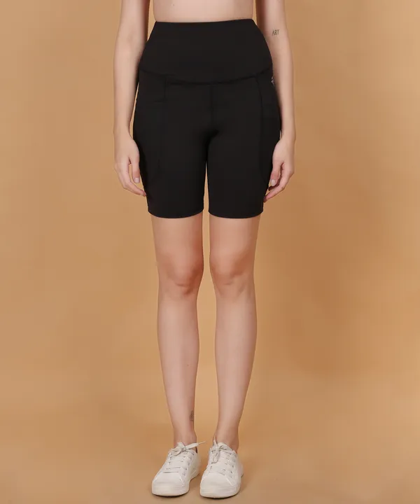 Black_Dry_Fit_High_Waist_Fitness_Athletic_Workout_Running_Yoga_Shorts_With_Deep_Pocket_For_Women_&_Girls