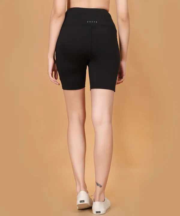 Black_Dry_Fit_High_Waist_Fitness_Athletic_Workout_Running_Yoga_Shorts_With_Deep_Pocket_For_Women_&_Girls