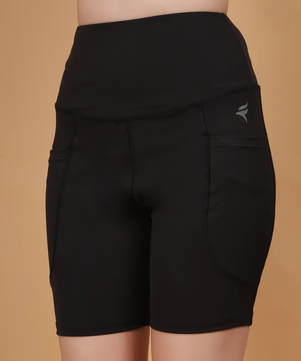 Black_Dry_Fit_High_Waist_Fitness_Athletic_Workout_Running_Yoga_Shorts_With_Deep_Pocket_For_Women_&_Girls