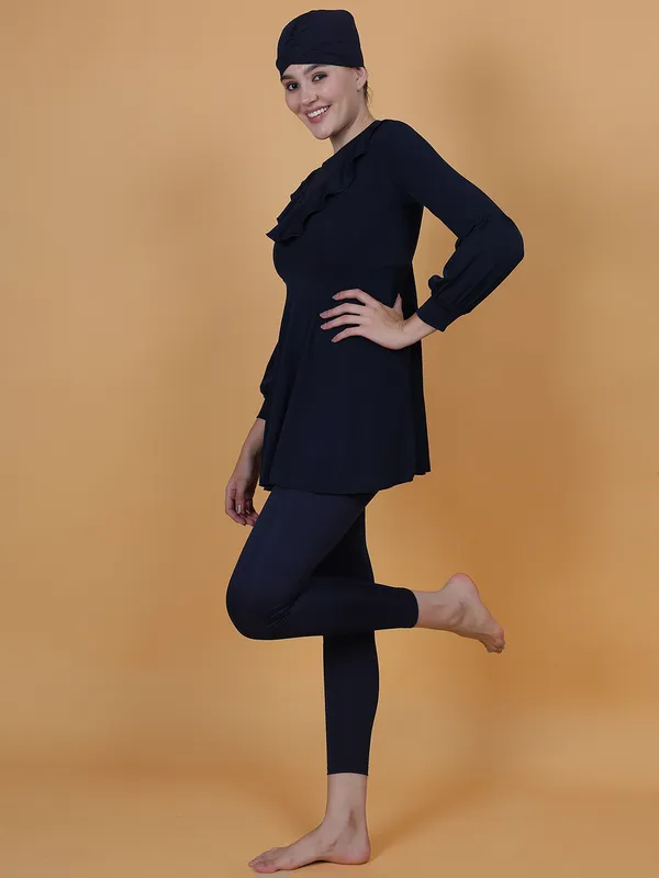 Black_Ruffle_Hem_Full_Coverage_Long_Sleeve_3_Pc_Swimwear_For_Women_&_Girls