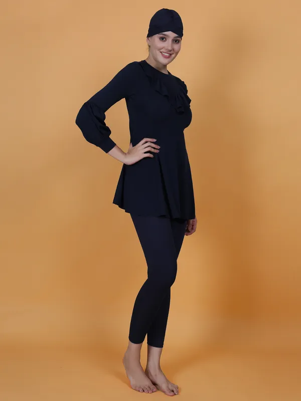 Black_Ruffle_Hem_Full_Coverage_Long_Sleeve_3_Pc_Swimwear_For_Women_&_Girls