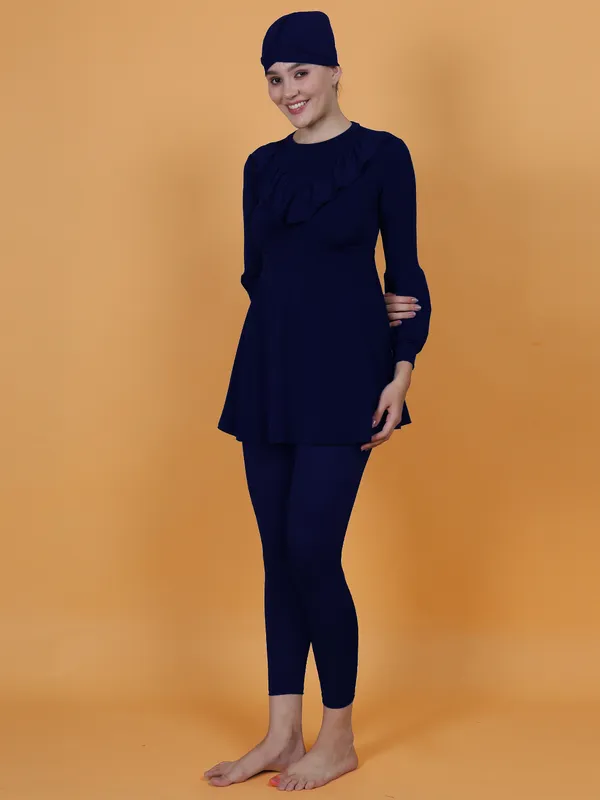 Navy_Ruffle_Hem_Full_Coverage_Long_Sleeve_3_Pc_Swimwear_For_Women_&_Girls