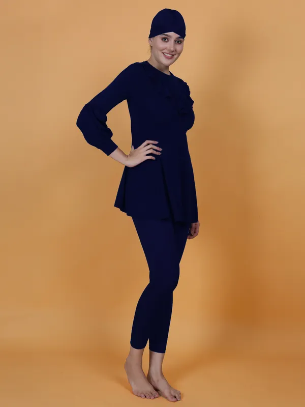 Navy_Ruffle_Hem_Full_Coverage_Long_Sleeve_3_Pc_Swimwear_For_Women_&_Girls