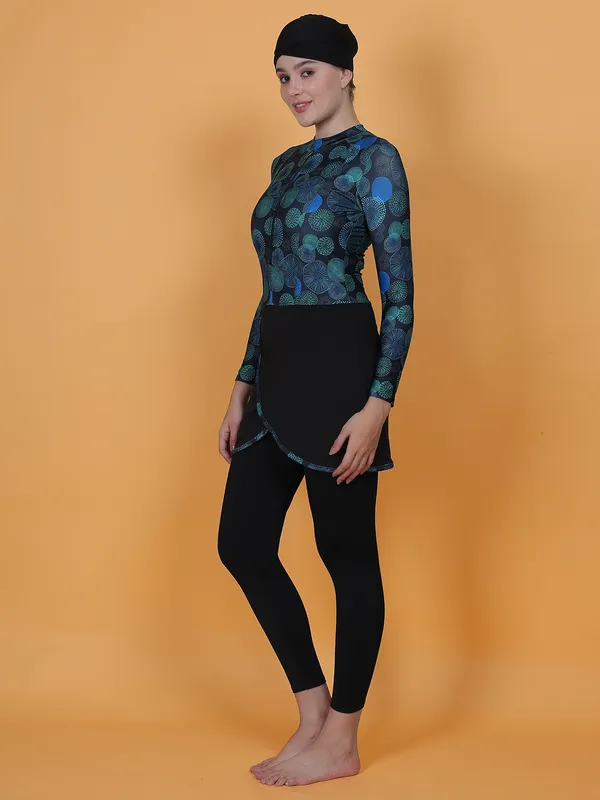 Green_&_Black_Printed_Muslim_Full_Coverage_Long_Sleeve_3_Pc_Swimwear_For_Women_&_Girls