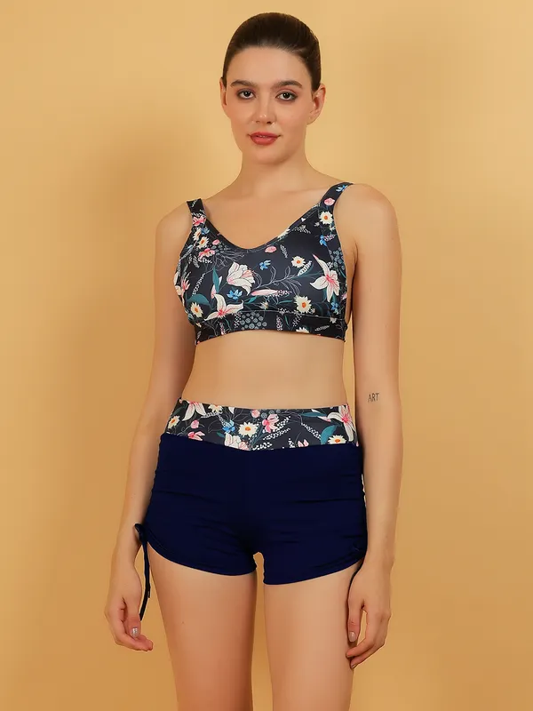 Navy_3_Piece_Zipper_Rash_Guard_T-Shirt_Swimsuits_With_Tank_Bikini_Top_&_High_Waist_Boyshort_For_Women_&_Girls