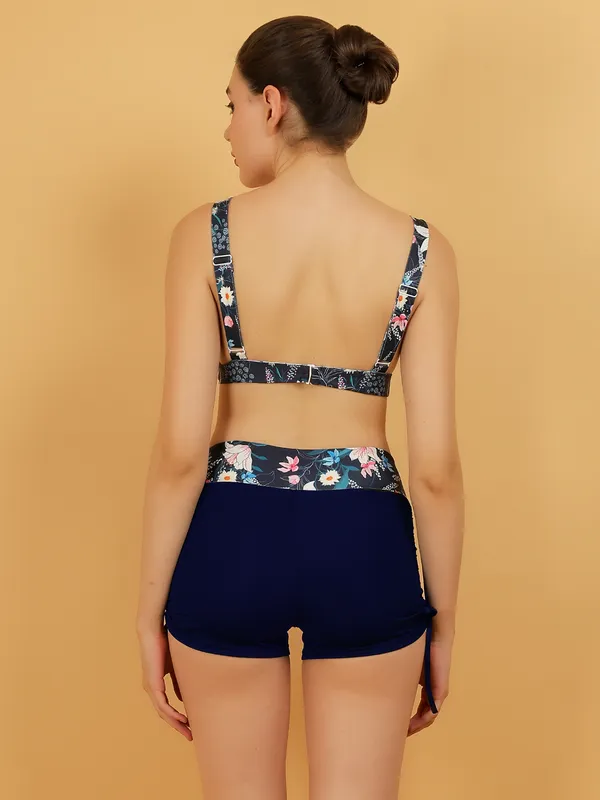 Navy_3_Piece_Zipper_Rash_Guard_T-Shirt_Swimsuits_With_Tank_Bikini_Top_&_High_Waist_Boyshort_For_Women_&_Girls