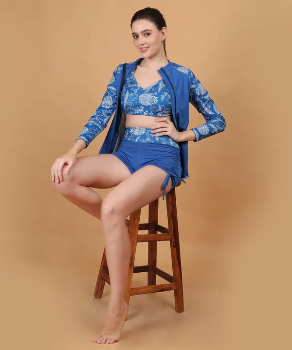 Royal_Blue_3_Piece_Zipper_Rash_Guard_T-Shirt_Swimsuits_With_Tank_Bikini_Top_&_High_Waist_Boyshort_For_Women_&_Girls