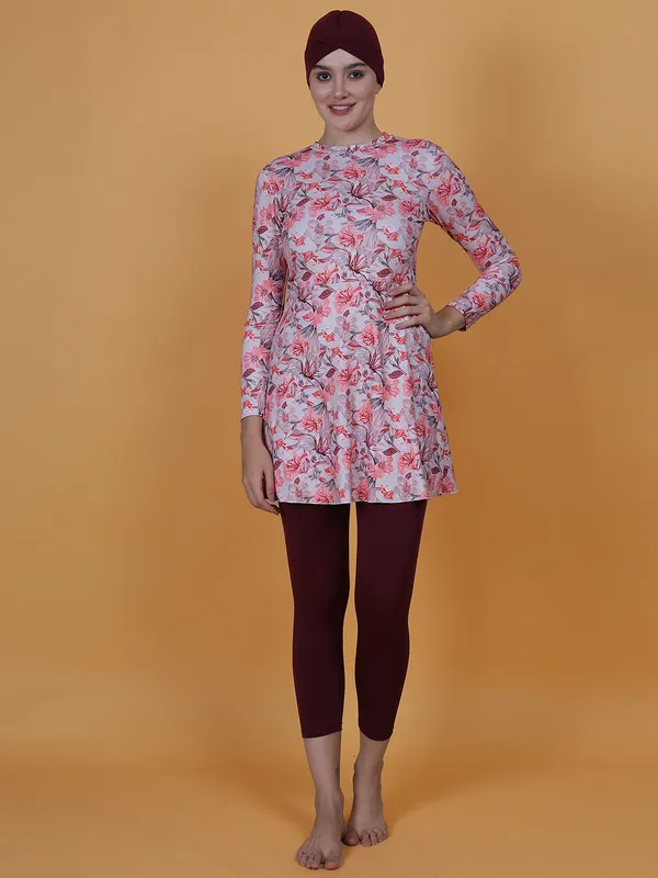Pink_&_Wine_Printed_Scoop_Neck_Muslim_Full_Coverage_Long_Sleeve_3_Pc_Swimwear_For_Women_&_Girls