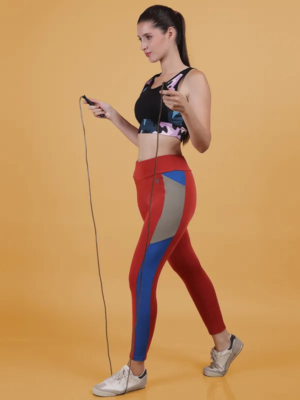 Rust_Royal_Blue_&_Cement_Dry_Fit_Bold_Color_Stripe_Athletics_Workout_Sports_Leggings_Tights_For_Women_&_Girls