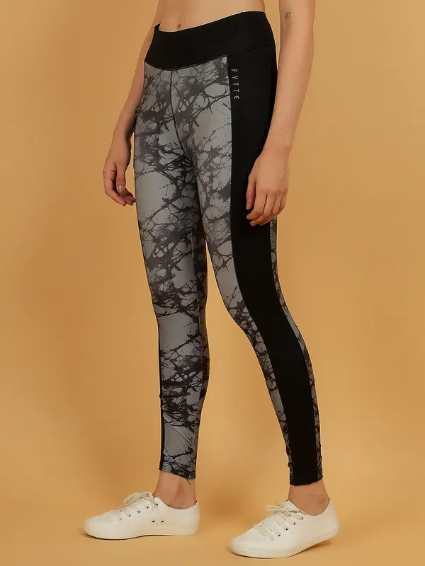 Grey_&_Black_Dry_Fit_Tie_Dye_Print_Athletics_Workout_Sports_Leggings_Tights_For_Women_&_Girls