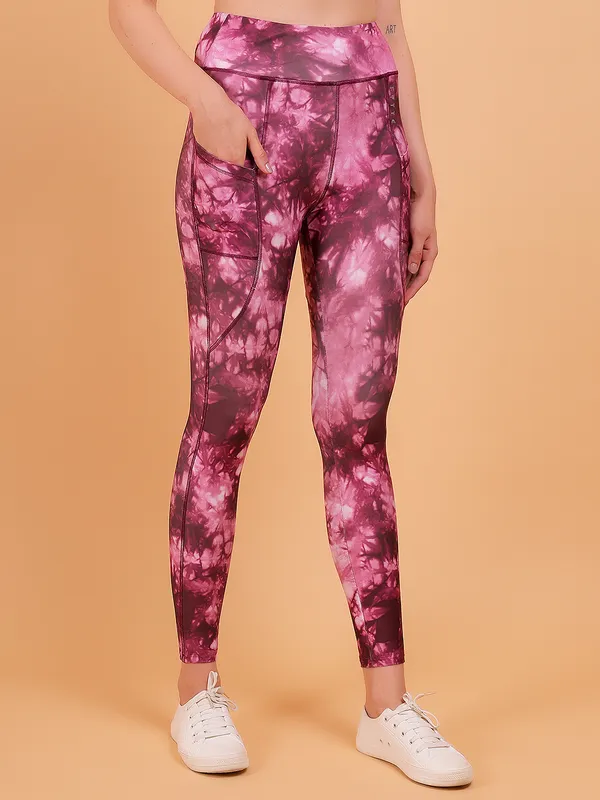Wine_Dry_Fit_Tie_Dye_Print_Athletics_Workout_Sports_Leggings_Tights_For_Women_&_Girls