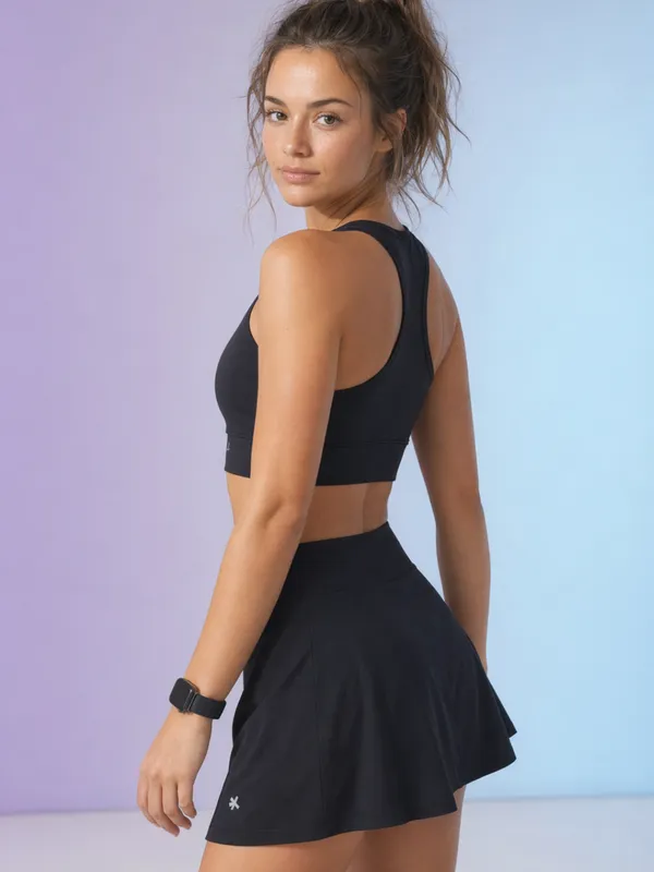 FYTTE_Solid_Activewear_Workout_Yoga_Gym_Skorts_&_Crop_Top_Sports_Bra_Set_Fitness_Yoga_Co-ords_Sets_Black