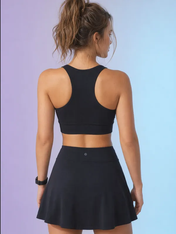 FYTTE_Solid_Activewear_Workout_Yoga_Gym_Skorts_&_Crop_Top_Sports_Bra_Set_Fitness_Yoga_Co-ords_Sets_Black