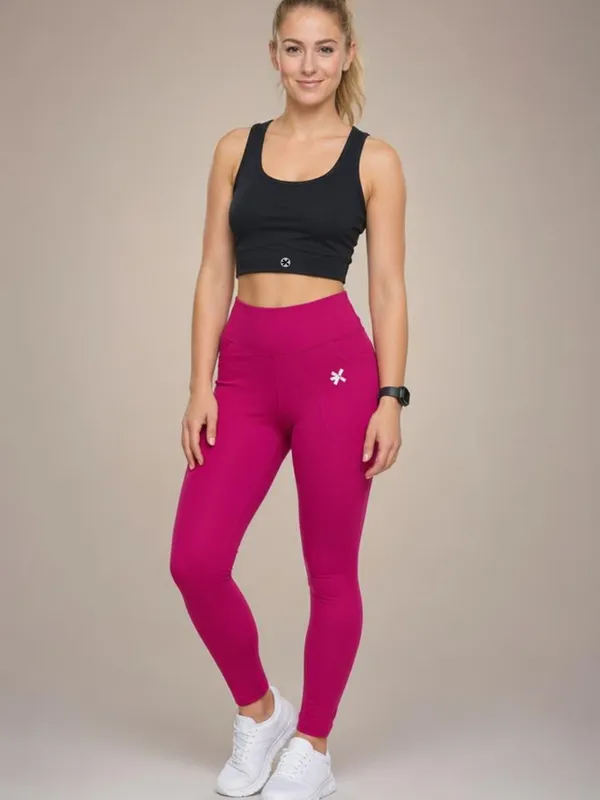 FYTTE_Solid_Activewear_Workout_Yoga_Gym_Tights_&_Crop_Top_Sports_Bra_Set_Fitness_Yoga_Co-ords_Sets_BlackMagenta
