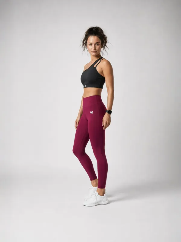 FYTTE_Solid_Activewear_Workout_Yoga_Gym_Tights_&_Crop_Top_Sports_Bra_Set_Fitness_Yoga_Co-ords_Sets_BlackWine