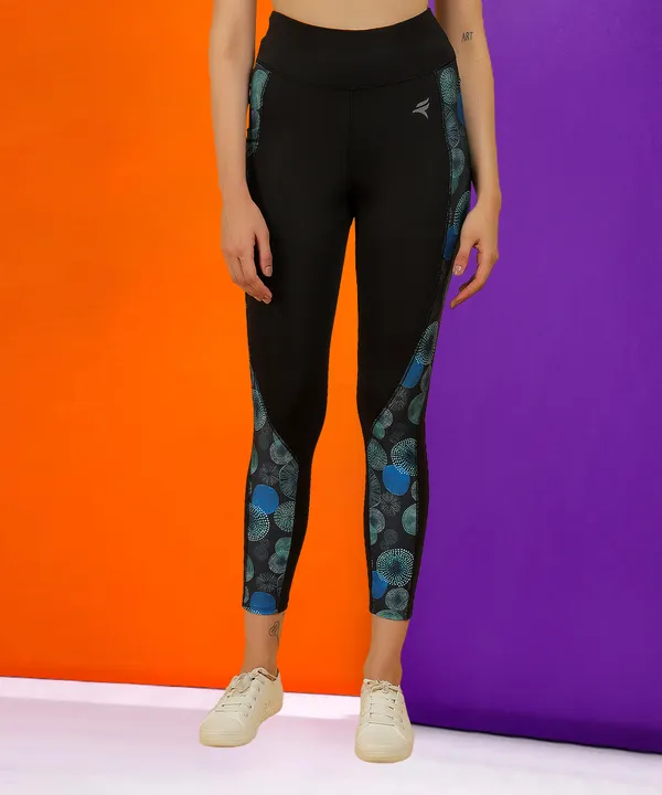 Black_&_Green_Dry_Fit_Side_Patch_Print_Athletics_Workout_Sports_Leggings_Tights_For_Women_&_Girls