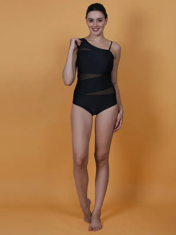 Black_One_Piece_One_Shoulder_Slimming_Mesh_Tummy_Control_Vintage_Romper_Tankini_Swimsuits_For_Women_&_Girls