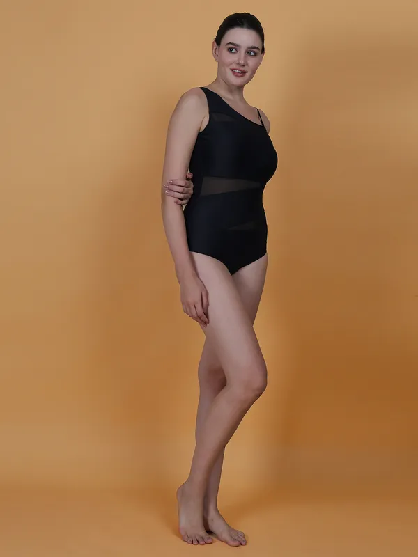 Black_One_Piece_One_Shoulder_Slimming_Mesh_Tummy_Control_Vintage_Romper_Tankini_Swimsuits_For_Women_&_Girls