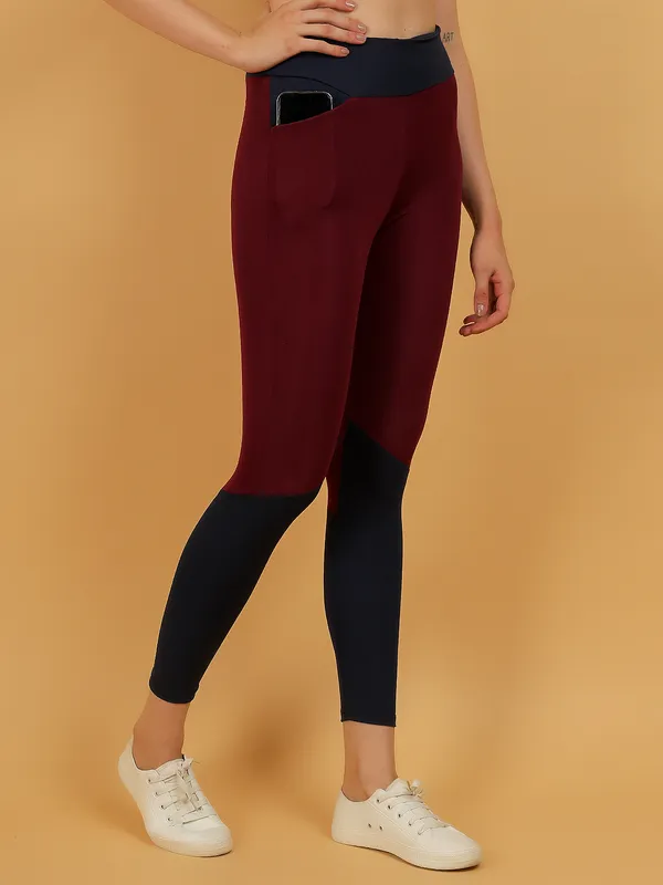Wine_&_Navy_Dry_Fit_Color_Block_Athletics_Gym_Workout_Sports_Leggings_Tights_For_Women_&_Girls