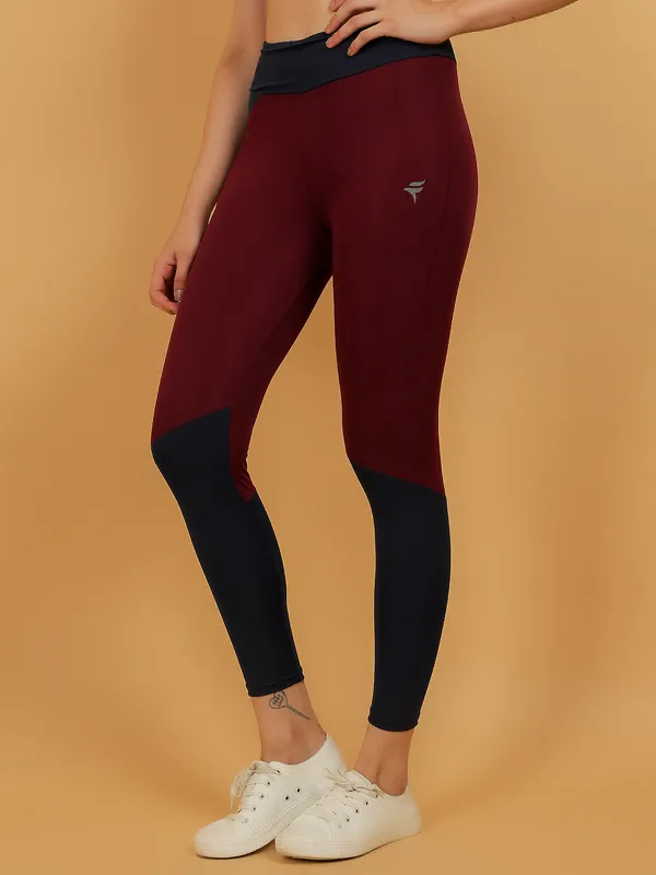 Wine_&_Navy_Dry_Fit_Color_Block_Athletics_Gym_Workout_Sports_Leggings_Tights_For_Women_&_Girls