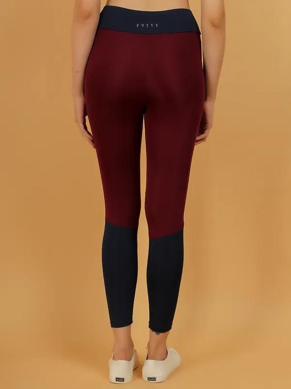 Wine_&_Navy_Dry_Fit_Color_Block_Athletics_Gym_Workout_Sports_Leggings_Tights_For_Women_&_Girls