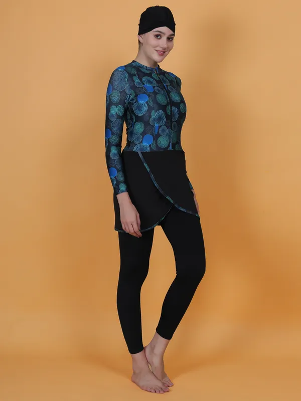 Green_&_Black_Printed_Muslim_Full_Coverage_Long_Sleeve_3_Pc_Swimwear_For_Women_&_Girls