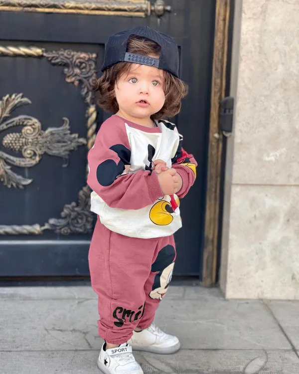 Pack_of_2_Pink_And__White_Baby_Boy_and_Girls__Poly_Cotton_Cartoon_Print_Long_Sleeve_Zipper_Hoodie__and_Sweatshirt_With_Shorts