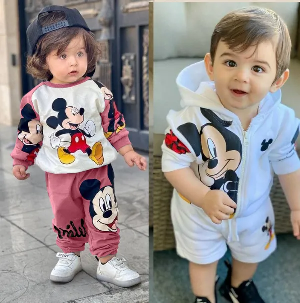 Pack_of_2_Pink_And__White_Baby_Boy_and_Girls__Poly_Cotton_Cartoon_Print_Long_Sleeve_Zipper_Hoodie__and_Sweatshirt_With_Shorts